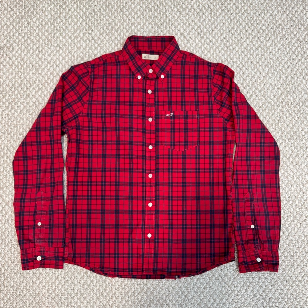 Hollister Red and Black Casual Button Down Shirt